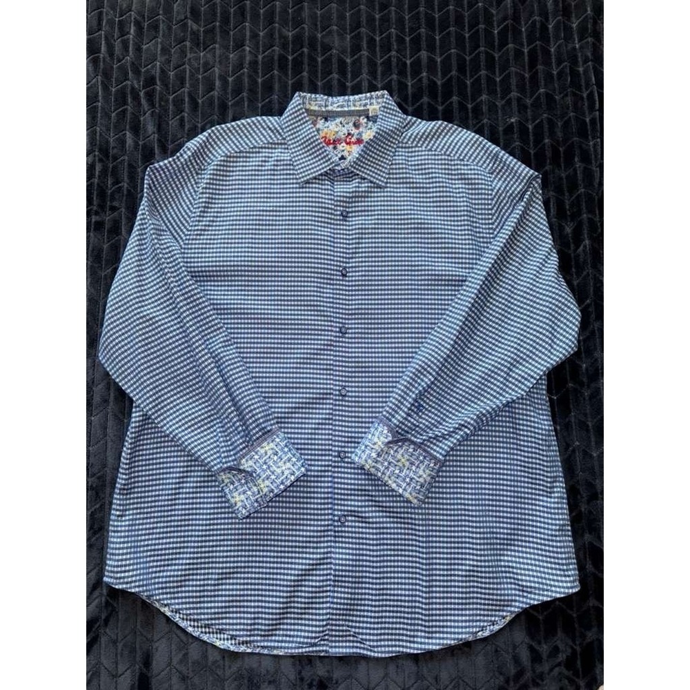 Robert Graham Blue Abstract Floral Flip Cuff Classic Long Sleeve Shirt Size 2XL